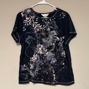 Christopher & Banks Navy Floral Short Sleeve Top